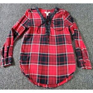 Arizona Lace-Up Plaid Shirt Women's XS Red Black Western Soft Gothic Flannel